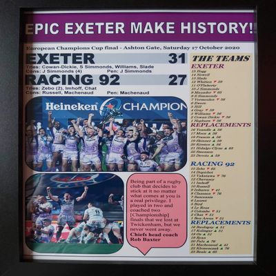 Exeter Chiefs 31 Racing 92 27 - 2020 Champions Cup final - framed print