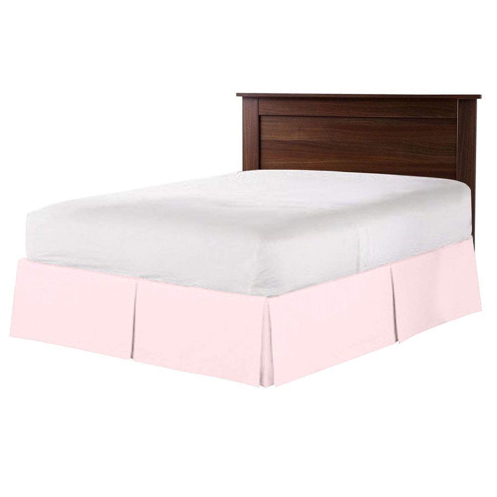 100% Cotton 800 Thread Count Box Pleated Bed Skirt - Luxury Pleated Dust Ruffle, Hotel Quality Modern Bed Skirt, Easy Fit with 15 Inch Tailored Drop, King XL, Pink