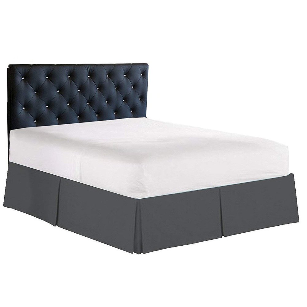 100% Cotton 800 Thread Count Box Pleated Bed Skirt - Luxury Pleated Dust Ruffle, Hotel Quality Modern Bed Skirt, Easy Fit with 15 Inch Tailored Drop, Full XXL, Dark Grey