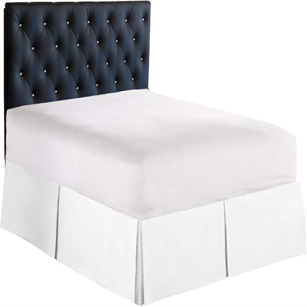 100% Cotton 800 Thread Count Box Pleated Bed Skirt - Luxury Pleated Dust Ruffle, Hotel Quality Modern Bed Skirt, Easy Fit with 15 Inch Tailored Drop, Twin XL, White