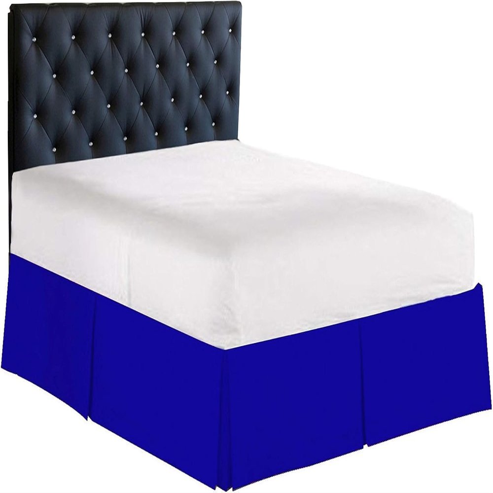 100% Cotton 800 Thread Count Box Pleated Bed Skirt - Luxury Pleated Dust Ruffle, Hotel Quality Modern Bed Skirt, Easy Fit with 15 Inch Tailored Drop, Queen, Royal Blue