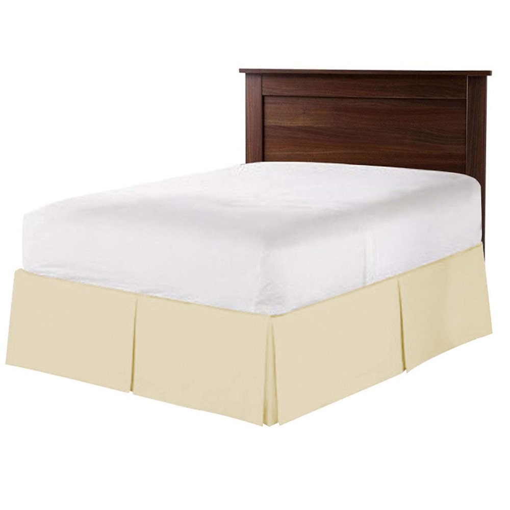100% Cotton 800 Thread Count Box Pleated Bed Skirt - Luxury Pleated Dust Ruffle, Hotel Quality Modern Bed Skirt, Easy Fit with 15 Inch Tailored Drop, Full XXL, Ivory