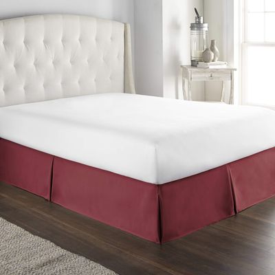 100% Cotton 800 Thread Count Box Pleated Bed Skirt - Luxury Pleated Dust Ruffle, Hotel Quality Modern Bed Skirt, Easy Fit with 15 Inch Tailored Drop, Short Queen, Burgundy