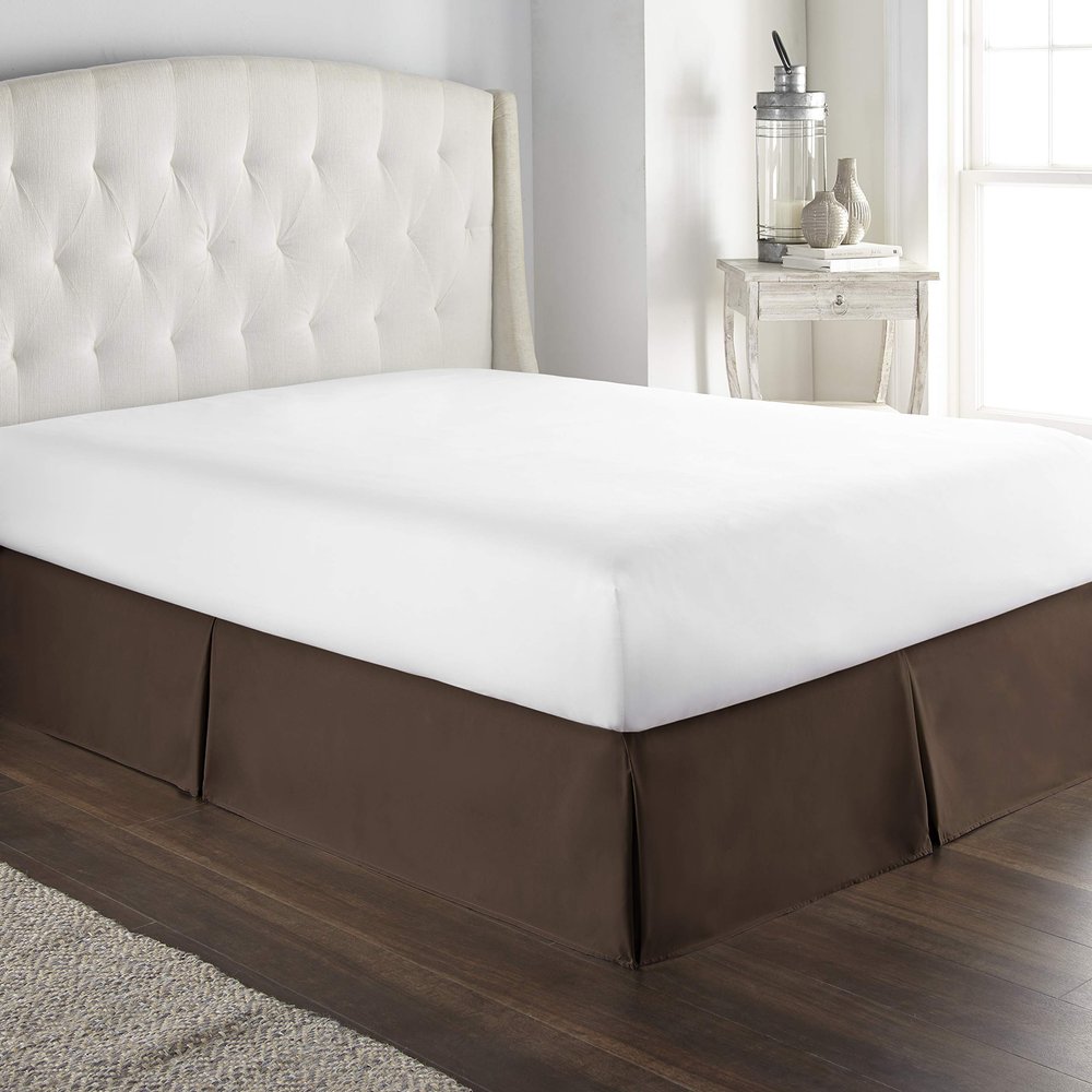 100% Cotton 800 Thread Count Box Pleated Bed Skirt - Luxury Pleated Dust Ruffle, Hotel Quality Modern Bed Skirt, Easy Fit with 15 Inch Tailored Drop, King XL, Chocolate