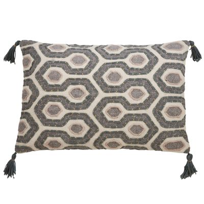 SARO LIFESTYLE Lauren Collection Block Print Modern Throw Pillow Cover, 16"x24", Grey