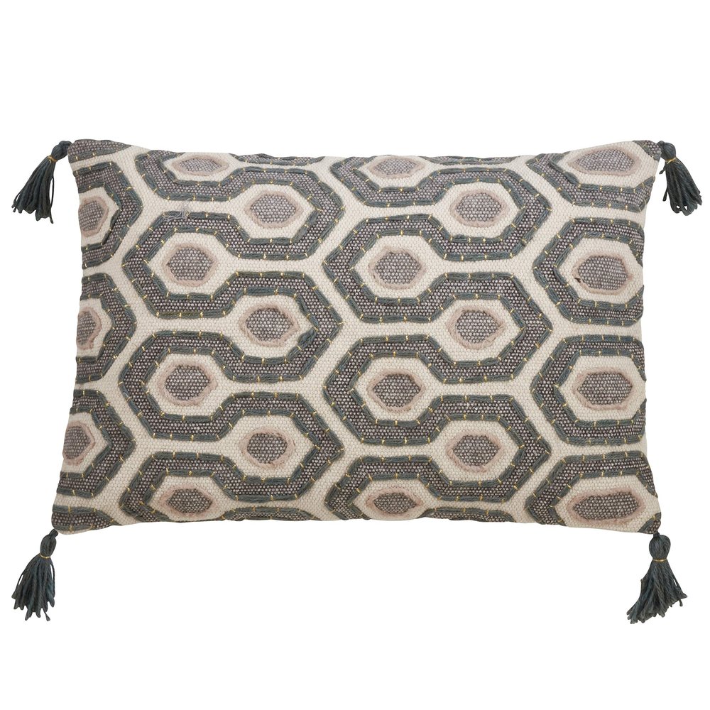 SARO LIFESTYLE Lauren Collection Block Print Modern Throw Pillow Cover, 16"x24", Grey