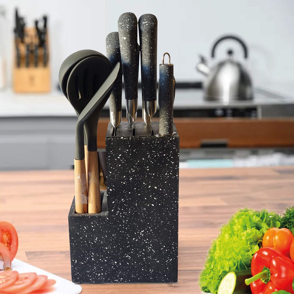 BASS STAINLESS STEEL MODERN KNIFE BLOCK 11 PIECE SET (Gray)