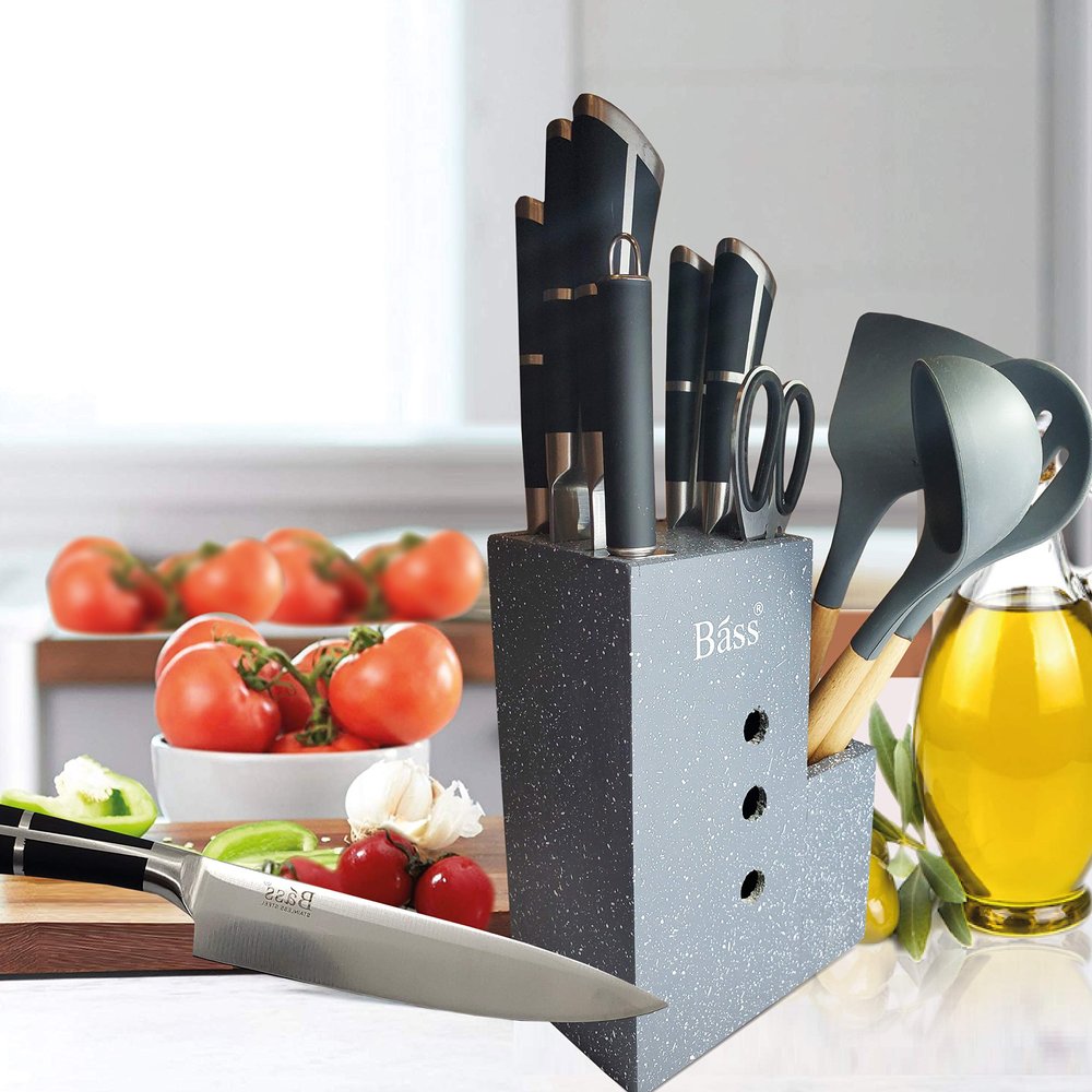 BASS STAINLESS STEEL MODERN KNIFE BLOCK 11 PIECE SET (Black)