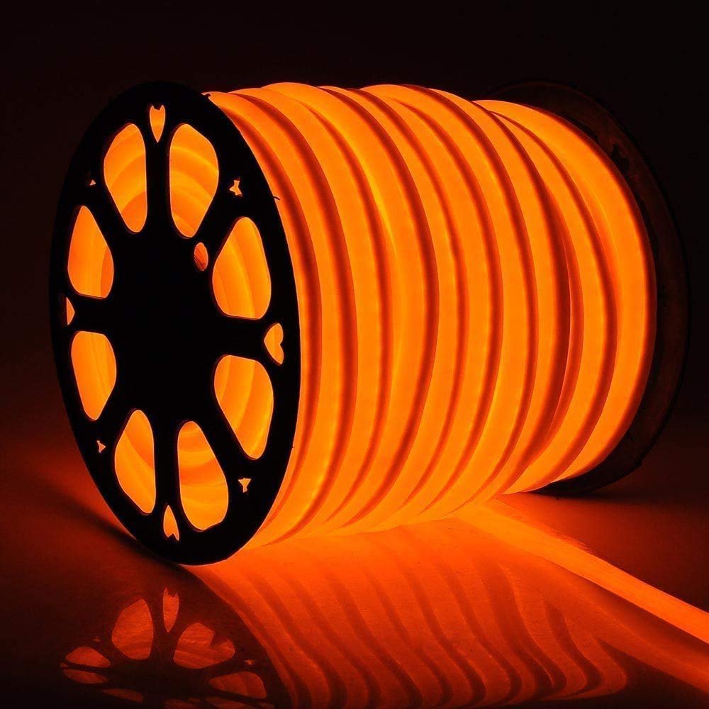 US Stock 110V Flexible LED Neon Rope Light Strip Waterproof Neon LED Rope Lighting Wedding Christmas Party Home Decor Indoor Outdoor Room Decor Lighting (100FT, Orange)