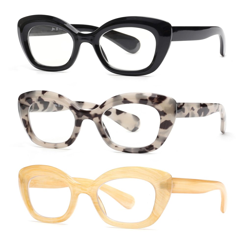 JM 3 Pack Oversized Cat Eye Reading Glasses for Women Funky Blue Light Flexible Cateye Readers +3.5