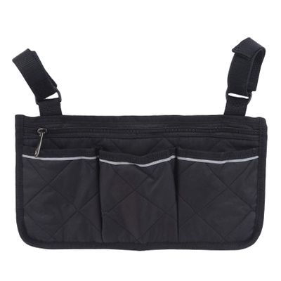 ZALING Wheelchair Armrest Side Bag Wheelchair Secure Storage Walker Bags Wheelchair Electric Scooter Bag Hands Free Bag,Black