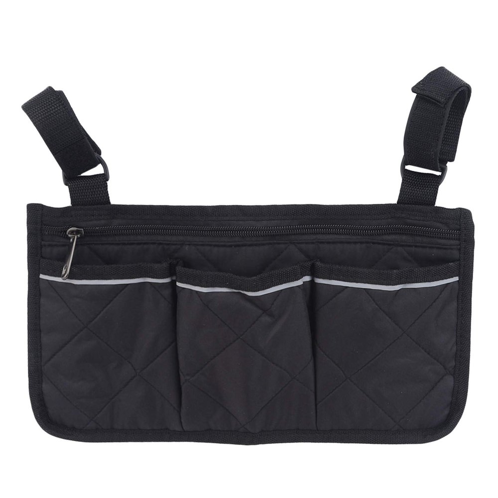 ZALING Wheelchair Armrest Side Bag Wheelchair Secure Storage Walker Bags Wheelchair Electric Scooter Bag Hands Free Bag,Black