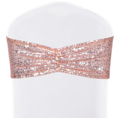 SquarePie Pack of 10 Sequin Chair Sashes Bands Shining Rose Gold Bows for Wedding Banquet Party Decor
