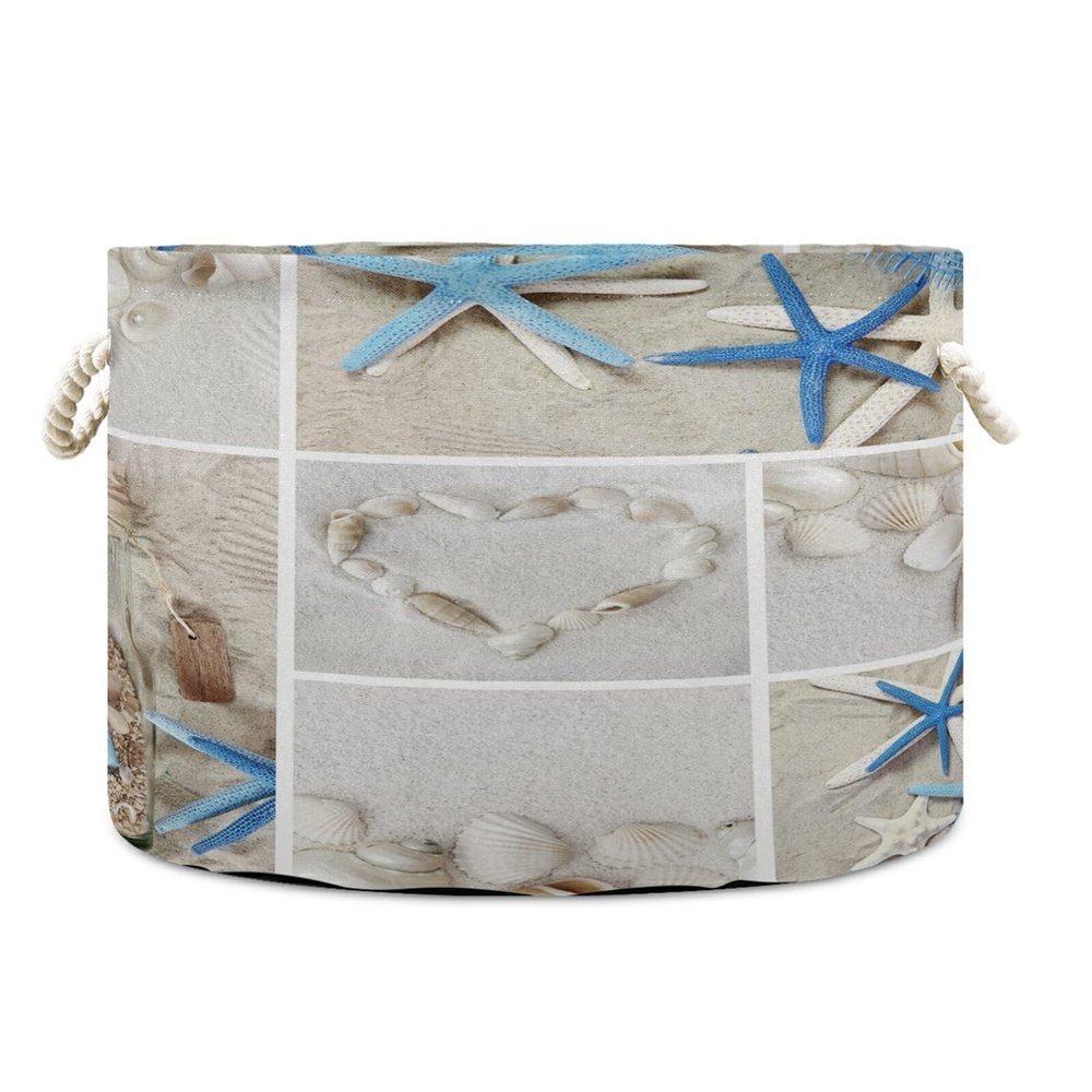 ALAZA Summer Starfish Seashell Beach Sand Large Storage Laundry Basket with Handles for Blanket Towels Nursery Hamper Bin 20" x 20" x 14"