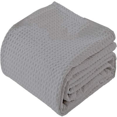 100% Combed Cotton Blanket Waffle Weave Thermal Blanket Queen Size 90" x 90" for Home Decorations, Couch/Bed, Soft Lightweight Blanket Soft Comfortable Breathable for All Season (Grey)