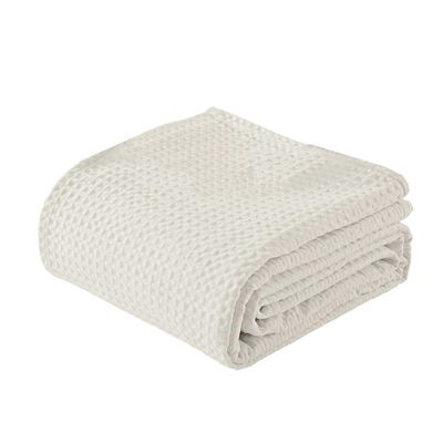100% Combed Cotton Blanket Waffle Weave Thermal Blanket Queen Size 90" x 90" for Home Decorations, Couch/Bed, Soft Lightweight Blanket Soft Comfortable Breathable for All Season (Ivory)