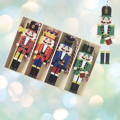 Luck and Luck Wooden Christmas Nutcracker Soldier Hanging Tree Decorations x 12