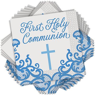 Unique Fancy Blue Cross First Holy Communion Lunch Napkins (Pack of 16) - Elegant & Blessed Party Essential, Perfect for Communion Celebrations