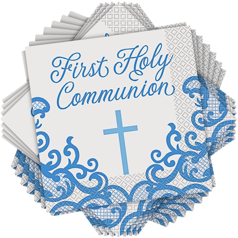 Unique Fancy Blue Cross First Holy Communion Lunch Napkins (Pack of 16) - Elegant & Blessed Party Essential, Perfect for Communion Celebrations