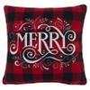 SARO LIFESTYLE Christmas Collection Buffalo Plaid Merry Pillow Cover, 16", Red view 1