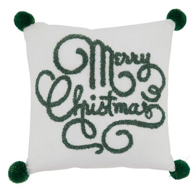 SARO LIFESTYLE Martinique Collection Merry Christmas Throw Pillow Cover, 12", White