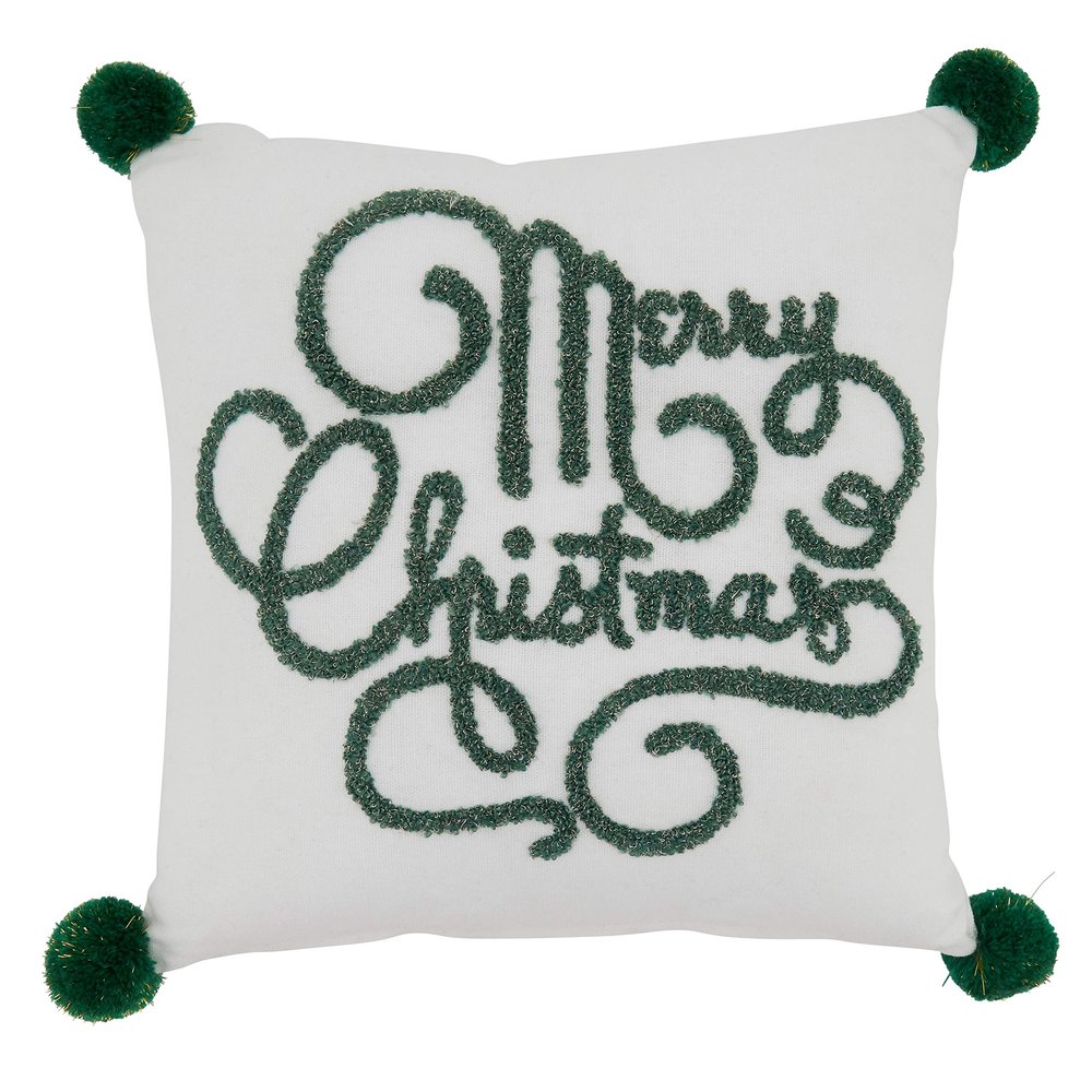 SARO LIFESTYLE Martinique Collection Merry Christmas Throw Pillow Cover, 12", White