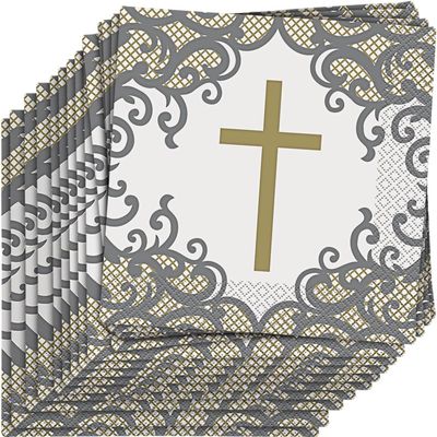 Unique Fancy Gold Cross Luncheon Napkins (Pack of 16) - Elegant Party Essential for Religious Events and Any Occasions