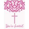 Fancy Pink Cross "You're Invited" Invitations (Pack of 8) - Elegant Party Essential for a Blessed Celebration view 1