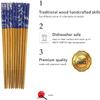 Bamboo Chopsticks Set, Japanese Reusable Wooden Chopsticks with Traditional Pattern Designs, Non Slip Tips Dishwasher Safe Asian Chopsticks for Sushi Ramen Noodles Rice Dining (10, Blue Print) view 2