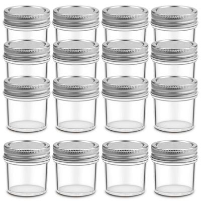 16PACK 2Ounces Glass Jars with Lids,Mini Mason Jar Shot Glasses with Metal Lid,Round Set Glass Jars Canning Storage Jars Containers for Storing Lotions, Powders, and Ointments (16) (16, Silver, 2oz)