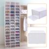 Front Open Shoe Box Set Rack Stack Foldable Shoe Box Plastic Storage Case Clear White Stackable Organizer (24 shoe boxes angel white large (round hole)) view 4