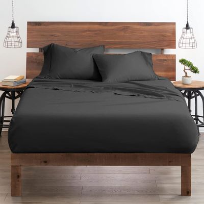 Neighbourhood Home My-100%-Certified-Giza-Cotton-Pillow-Sheet, Giza Egyptian Sheet Set King Size, Soft Sateen Weave, Breathable Fabric, Fits Upto 10-Inch Deep Pocket - King, Dark Grey
