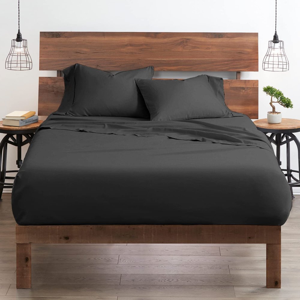 Neighbourhood Home My-100%-Certified-Giza-Cotton-Pillow-Sheet, Giza Egyptian Sheet Set King Size, Soft Sateen Weave, Breathable Fabric, Fits Upto 10-Inch Deep Pocket - King, Dark Grey