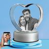 3D Crystal Photo Heart Shape with Rotating LED Light Base, Personalized Gifts with Your Own Photo, Laser Engraving 3D Pictures and Customized Text, Medium view 1
