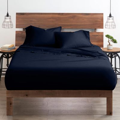 Neighbourhood Home My-100%-Certified-Giza-Cotton-Pillow-Sheet, Giza Egyptian Sheet Set King Size, Soft Sateen Weave, Breathable Fabric, Fits Upto 10-Inch Deep Pocket - King, Navy Blue