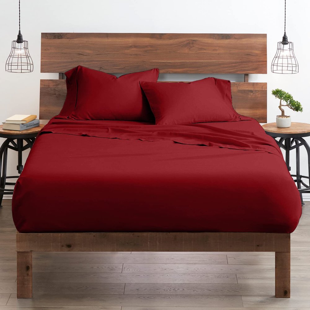 Neighbourhood Home My-100%-Certified-Giza-Cotton-Pillow-Sheet, Giza Egyptian Sheet Set King Size, Soft Sateen Weave, Breathable Fabric, Fits Upto 10-Inch Deep Pocket - King, Burgundy