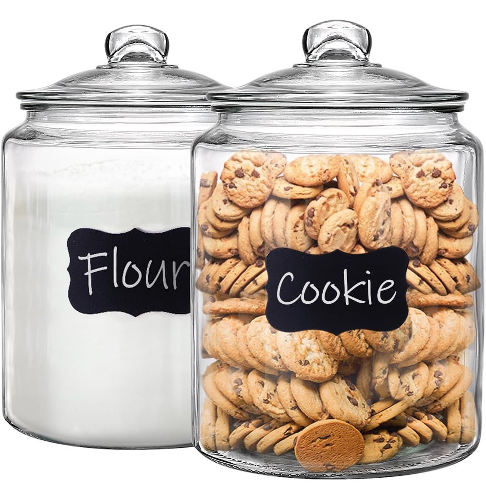 1.5 Gallon Glass Canister, 2 Pack Cookie Jar & Candy Jar with Airtight Lid, Heavy Duty Glass Canisters for Kitchen, Suitable for Flour, Sugar, Rice, Pasta, Beans, Laundry Room Storage