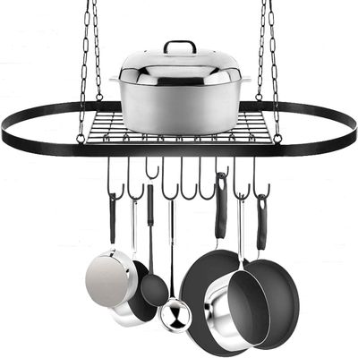 YIYIBYUS Square Grid Wall Mount Pot Rack,Ceiling Mount Grid Pot Pan Rack,Kitchen Cookware Hanging Organizer for Kitchen Storage and Organization, Iron Material(Black)
