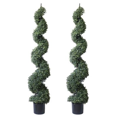 48'' Spring Artificial Spiral Boxwood Topiary Tree in Plastic Pot Indoor & Outdoor Use (2 Pack)