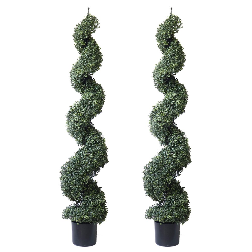 48'' Spring Artificial Spiral Boxwood Topiary Tree in Plastic Pot Indoor & Outdoor Use (2 Pack)