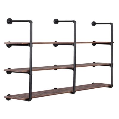 Pynsseu Industrial Iron Pipe Shelving Brackets Unit, Farmhouse Wall Mounted Pipe Shelves for Kitchen Bathroom, DIY Bookshelf Living Room Storage, 3Pack of 4 Tier