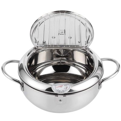 Stainless Steel Frying Pot Japanese Mini Stainless Steel Frying Pot with Thermometer Induction(24cm)