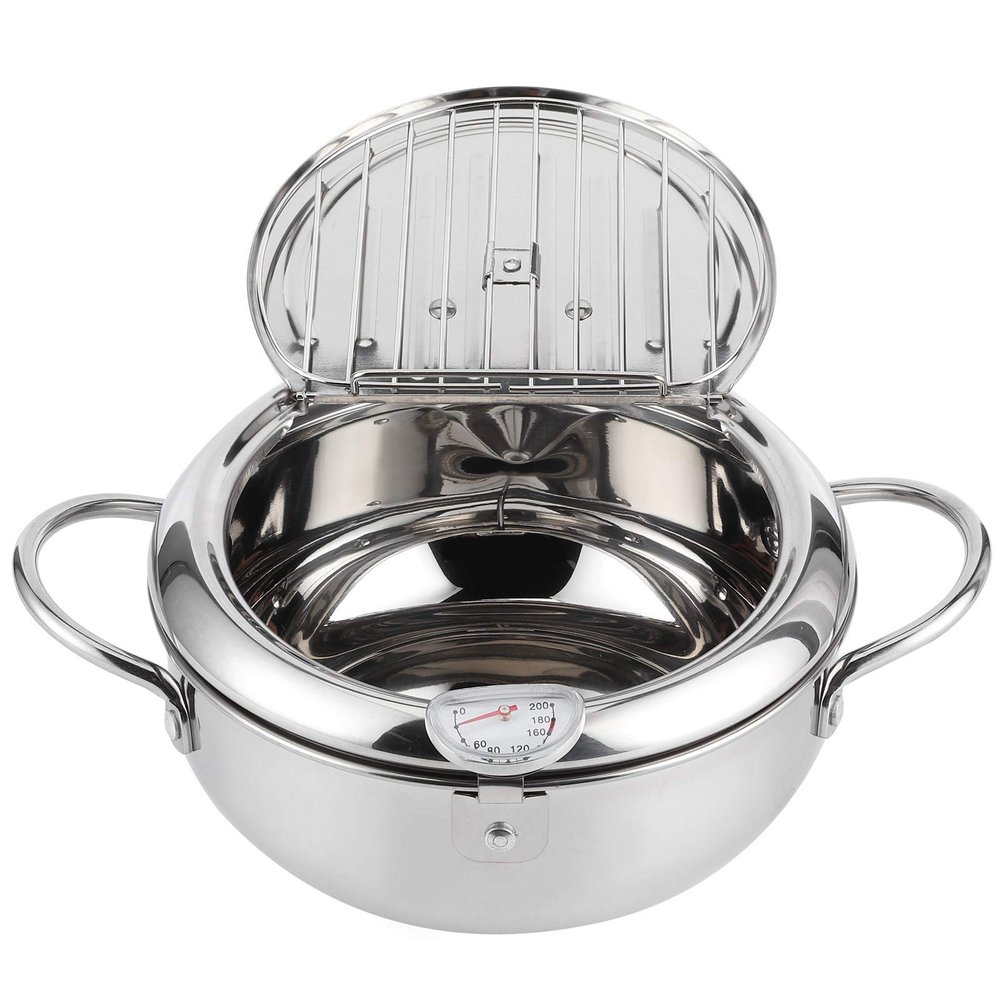 Stainless Steel Frying Pot Japanese Mini Stainless Steel Frying Pot with Thermometer Induction(24cm)