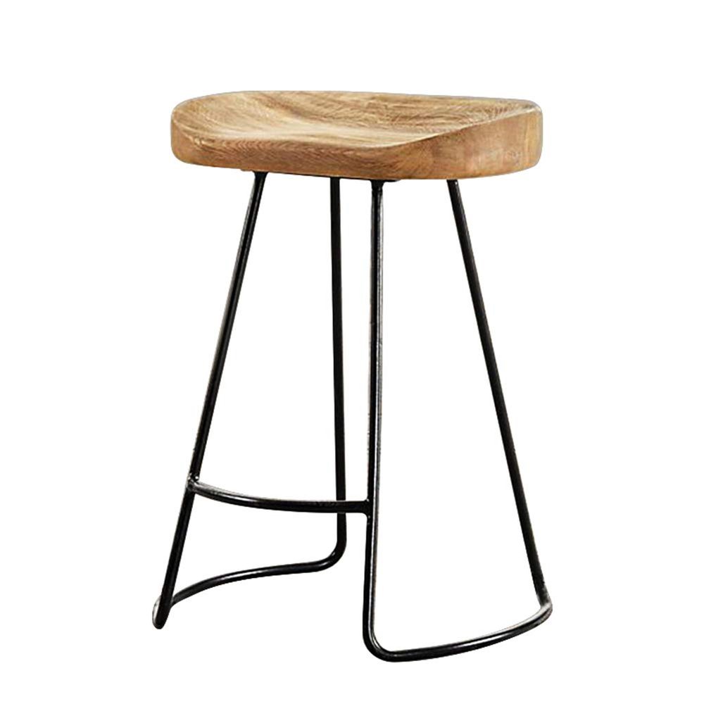 ACXZ 30inch/75cm Bar Stool in Solid Wood, Saddle Seat Stool, No Back, Wrought Iron/Solid Wood Brown Seat, Kitchen Counter Height Bar Chair