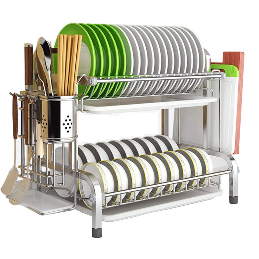 Buringer Stainless Steel Dish Drying Rack Dish Drainer with Drain Board,Utensil Holder,Cutting Board Holder for Kitchen Countertop Organizer, Silver