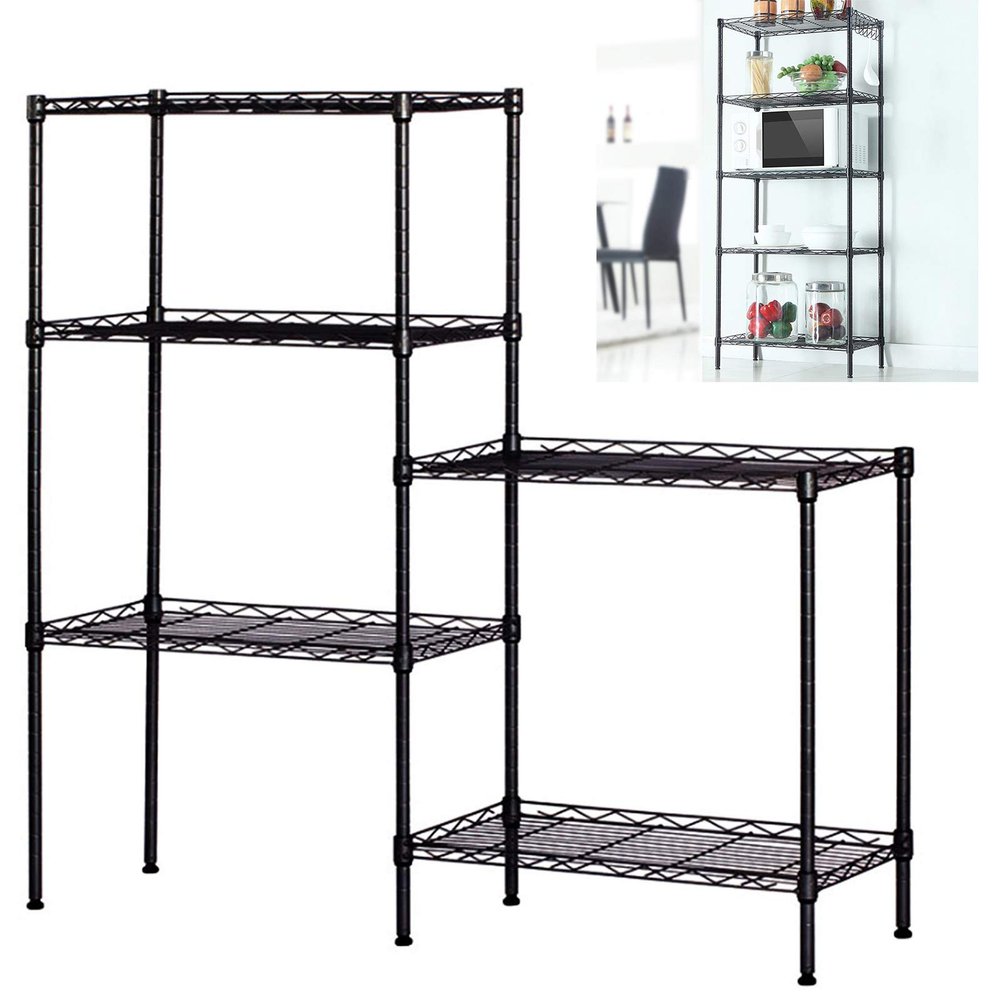 NAICKUC 5-Tier Storage Shelf Wire Shelving Unit Free Standing Rack Organization DIY Adjustable Height, Black,21.6" W x 11.8" D x 59" H
