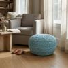 NOORI Home - Premium Luxury 100% Handmade & Handcrafted Cable Style Cotton Knitted Jade Comfortable Knitted Pouf, Ottoman, Footrest, Footstool -Teal Seafoam - 20"x20"x14" view 1