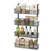 4 Tier Magnetic Spice Rack | Strongly Magnetic Spice Shelf with Utility Hooks | Refrigerator Spice Storage | Kitchen Storage Rack for Placing Seasoning Bottles, Plastic Wraps or Garbage Bags (Black) view 1