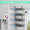 4 Tier Magnetic Spice Rack | Strongly Magnetic Spice Shelf with Utility Hooks | Refrigerator Spice Storage | Kitchen Storage Rack for Placing Seasoning Bottles, Plastic Wraps or Garbage Bags (Black) view 3