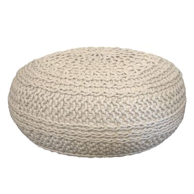 NOORI Home - Premium Luxury 100% Handmade & Handcrafted Cable Style Cotton Knitted Jade Comfortable Pouf, Ottoman, Footrest, Footstool - Beige - 20"x20"x14"